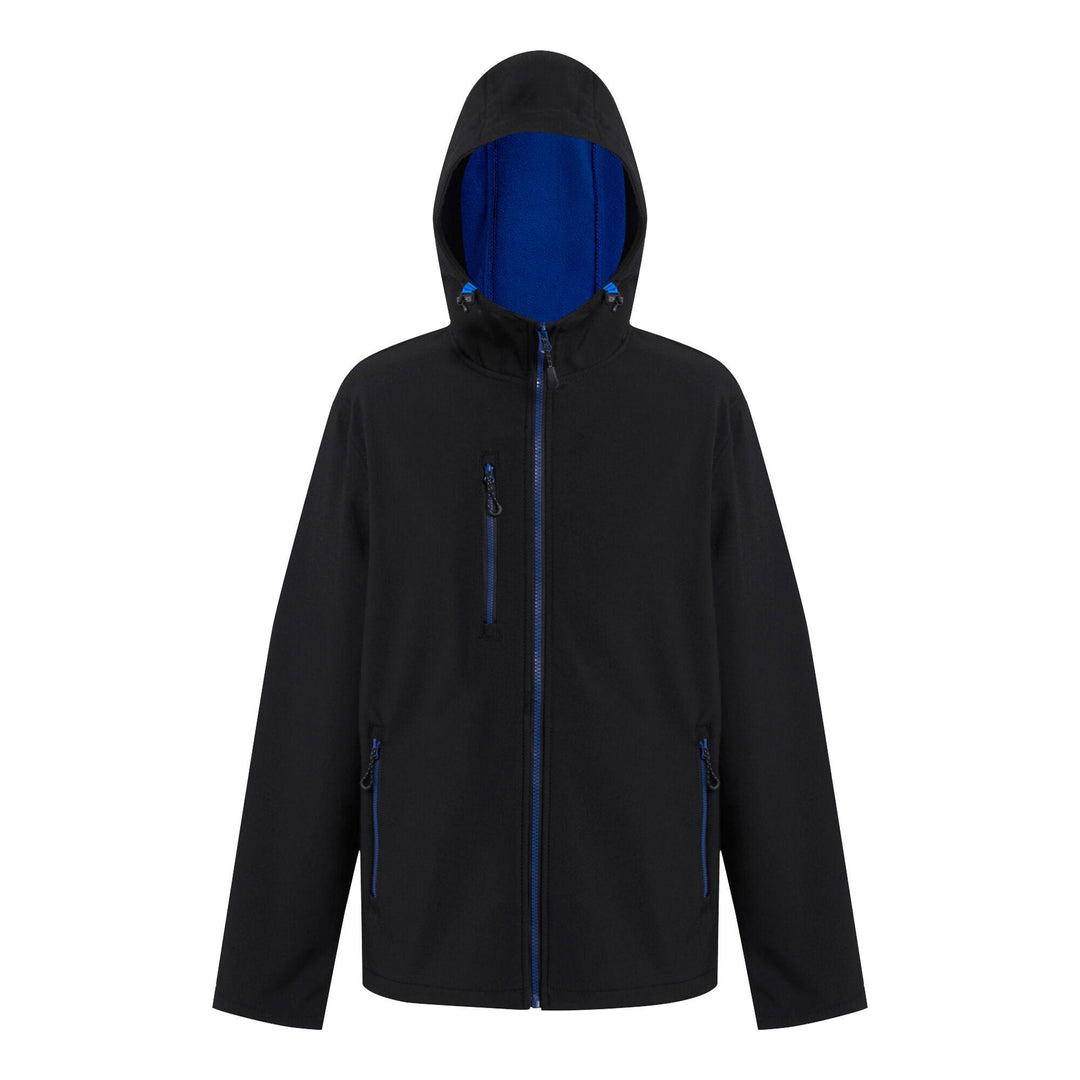 Regatta Professional Navigate Hooded Softshell Jacket Black/New Royal 1#colour_black-new-royal