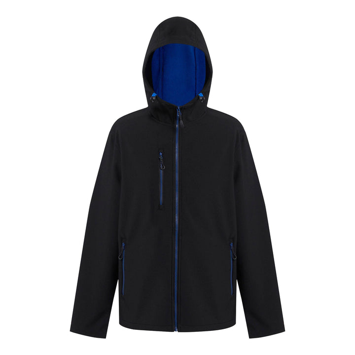 Regatta Professional Navigate Hooded Softshell Jacket Black/New Royal 1#colour_black-new-royal