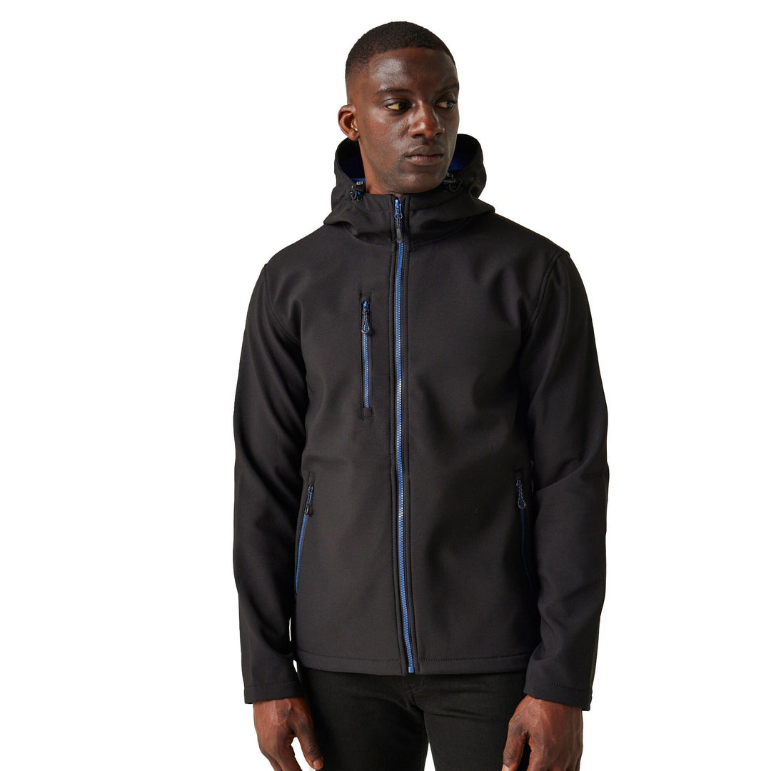 Regatta Professional Navigate Hooded Softshell Jacket Black/New Royal Model 1#colour_black-new-royal