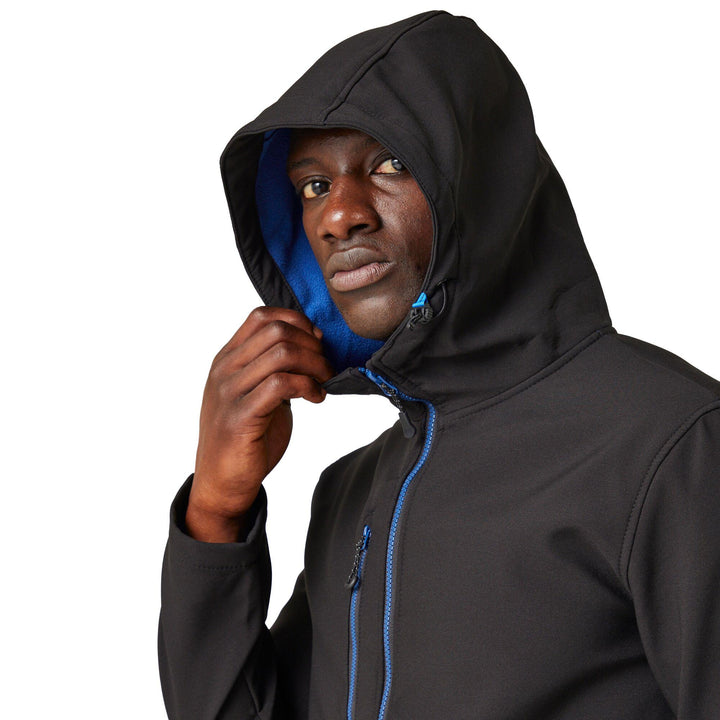 Regatta Professional Navigate Hooded Softshell Jacket Black/New Royal Model 6#colour_black-new-royal