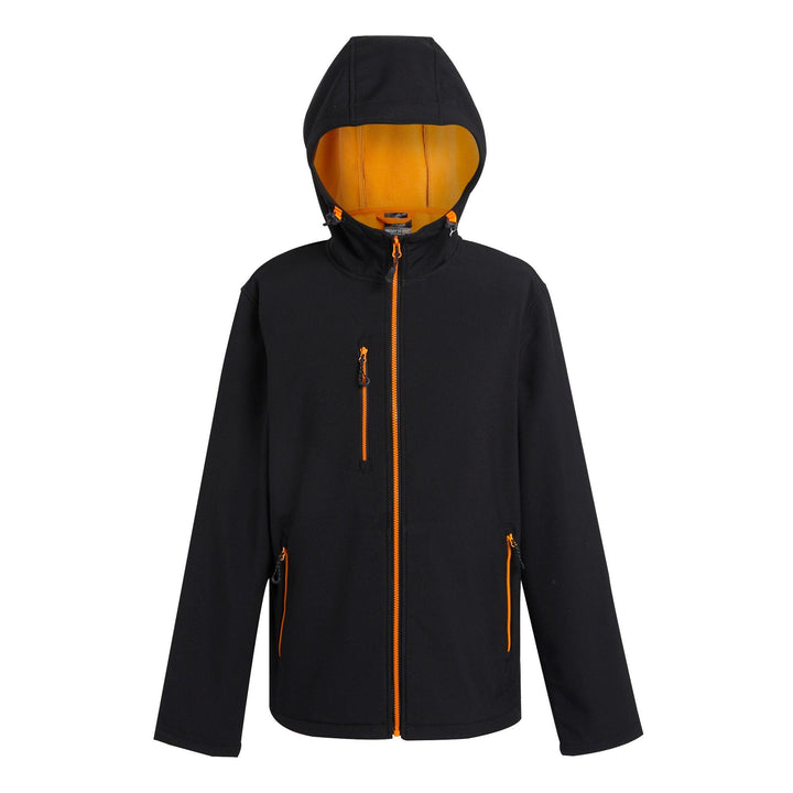 Regatta Professional Navigate Hooded Softshell Jacket Black/Orange Pop 1#colour_black-orange-pop