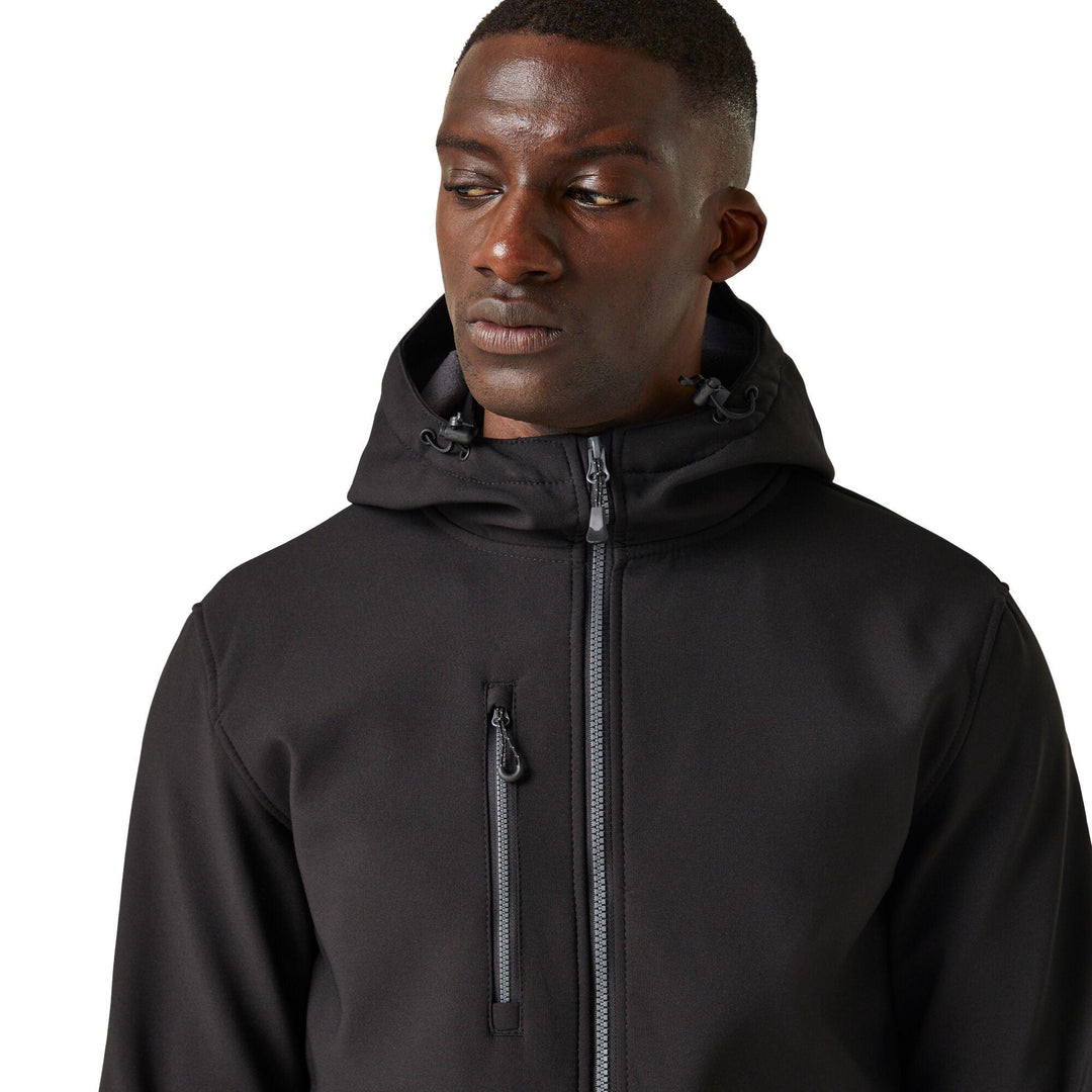 Regatta Professional Navigate Hooded Softshell Jacket Black/Seal Grey Model 7#colour_black-seal-grey