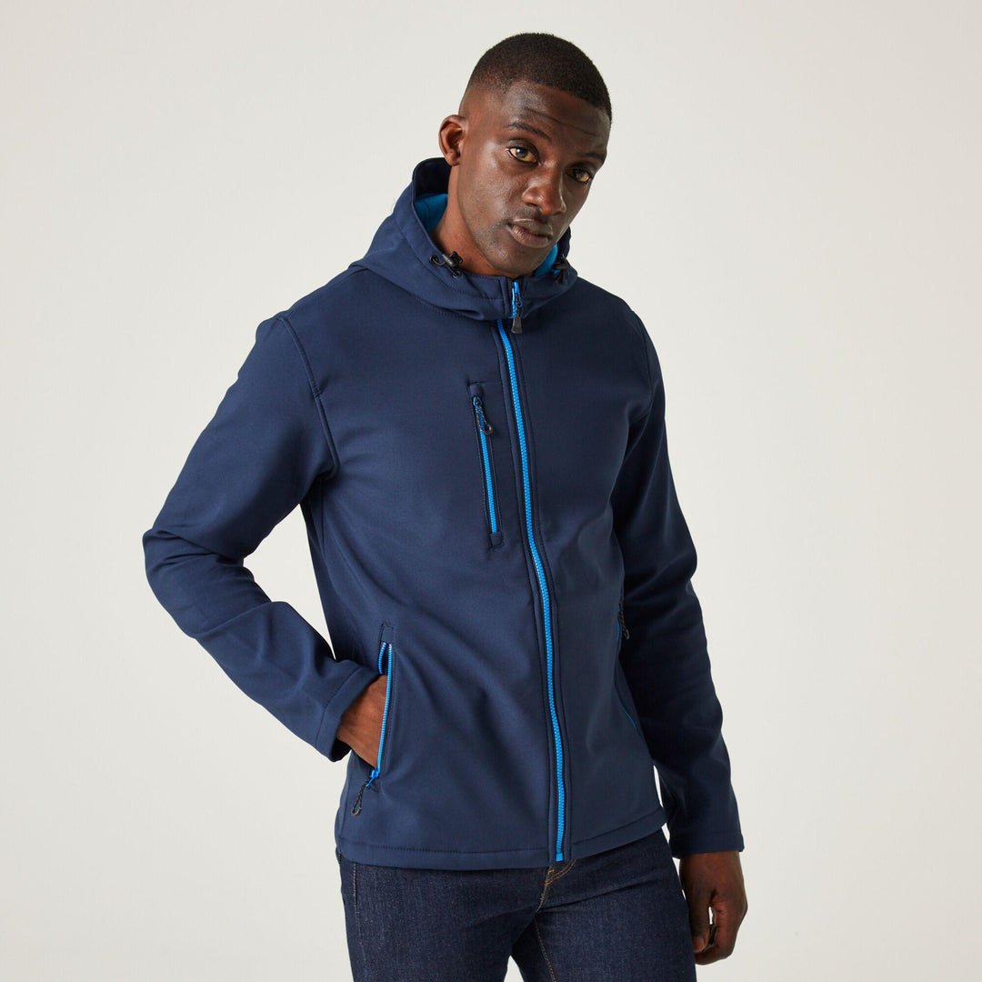 Regatta Professional Navigate Hooded Softshell Jacket Navy/French Blue Model 1#colour_navy-french-blue