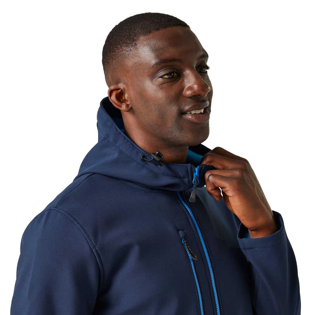 Regatta Professional Navigate Hooded Softshell Jacket Navy/French Blue Model 4#colour_navy-french-blue