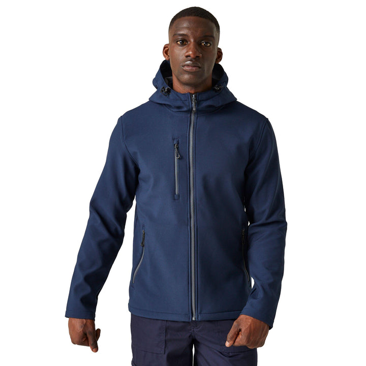 Regatta Professional Navigate Hooded Softshell Jacket Navy/Seal Grey Model 1#colour_navy-seal-grey