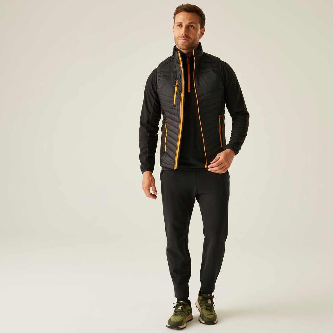 Regatta Professional Navigate Hybrid Lightweight Bodywarmer Black/Orange Pop Model 3#colour_black-orange-pop