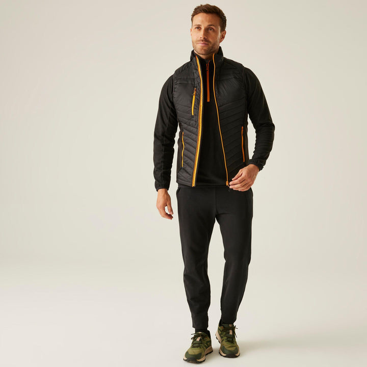 Regatta Professional Navigate Hybrid Lightweight Bodywarmer Black/Orange Pop Model 3#colour_black-orange-pop