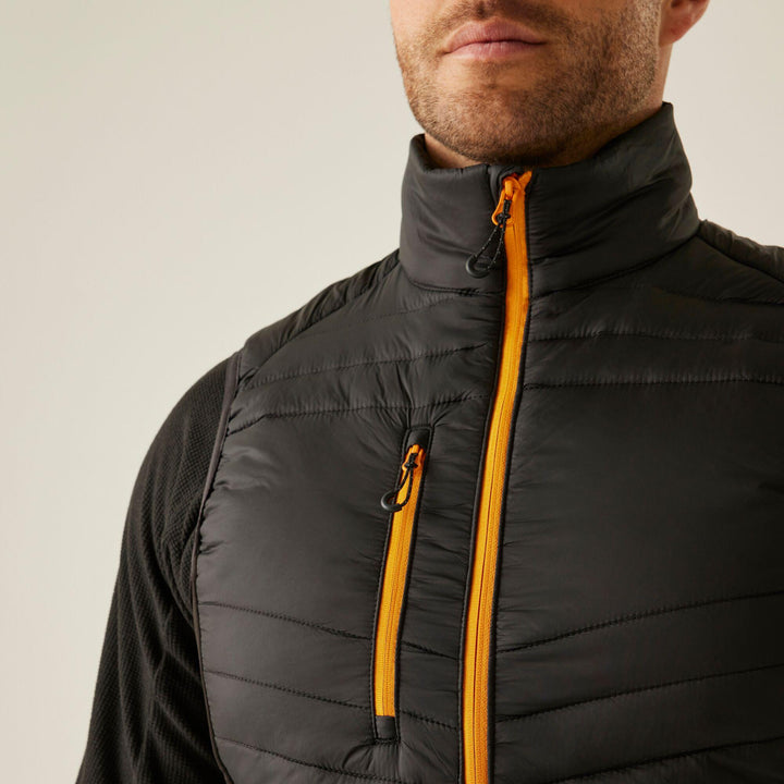 Regatta Professional Navigate Hybrid Lightweight Bodywarmer Black/Orange Pop Model 5#colour_black-orange-pop