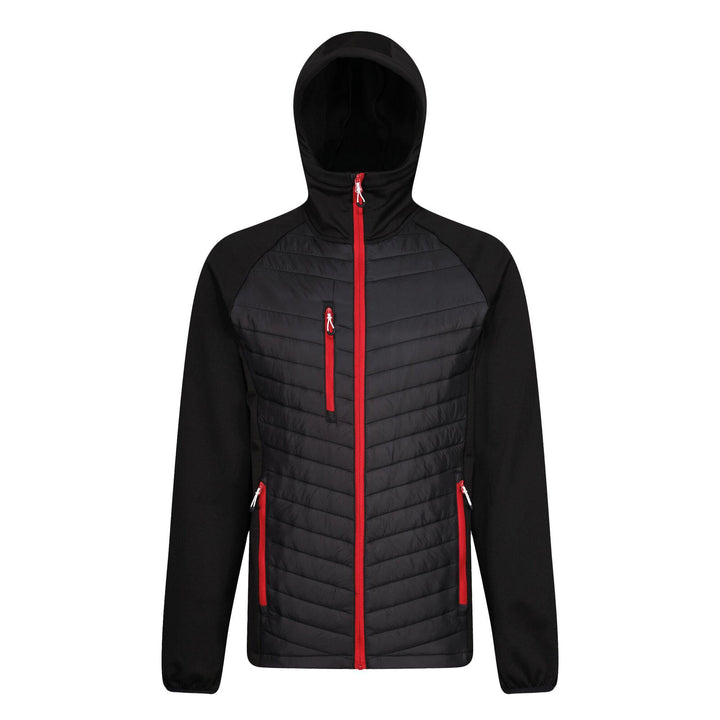 Regatta Professional Navigate Hybrid Lightweight Hooded Jacket Black/Classic Red 1#colour_black-classic-red