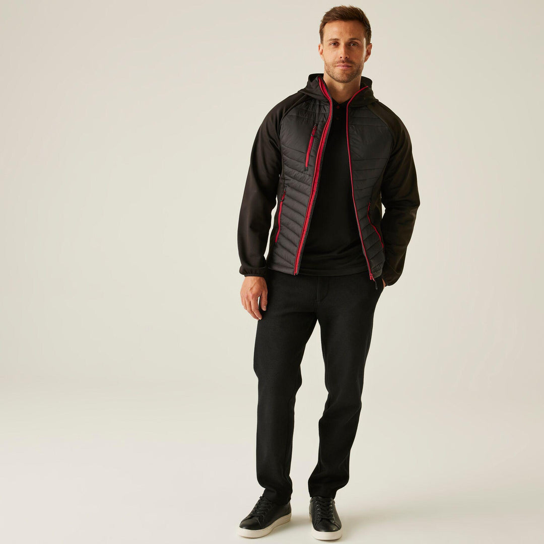 Regatta Professional Navigate Hybrid Lightweight Hooded Jacket Black/Classic Red Model 3#colour_black-classic-red