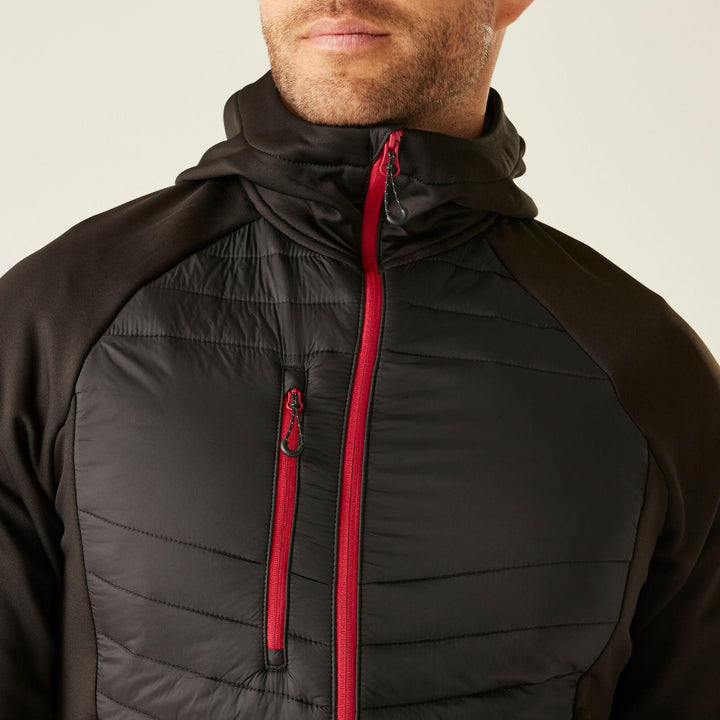 Regatta Professional Navigate Hybrid Lightweight Hooded Jacket Black/Classic Red Model 5#colour_black-classic-red