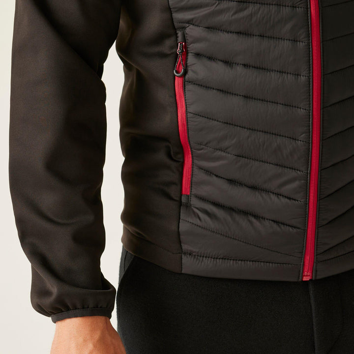 Regatta Professional Navigate Hybrid Lightweight Hooded Jacket Black/Classic Red Model 6#colour_black-classic-red