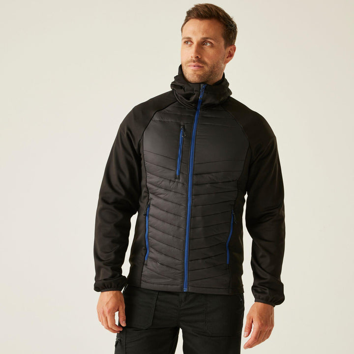Regatta Professional Navigate Hybrid Lightweight Hooded Jacket Black/New Royal Model 1#colour_black-new-royal