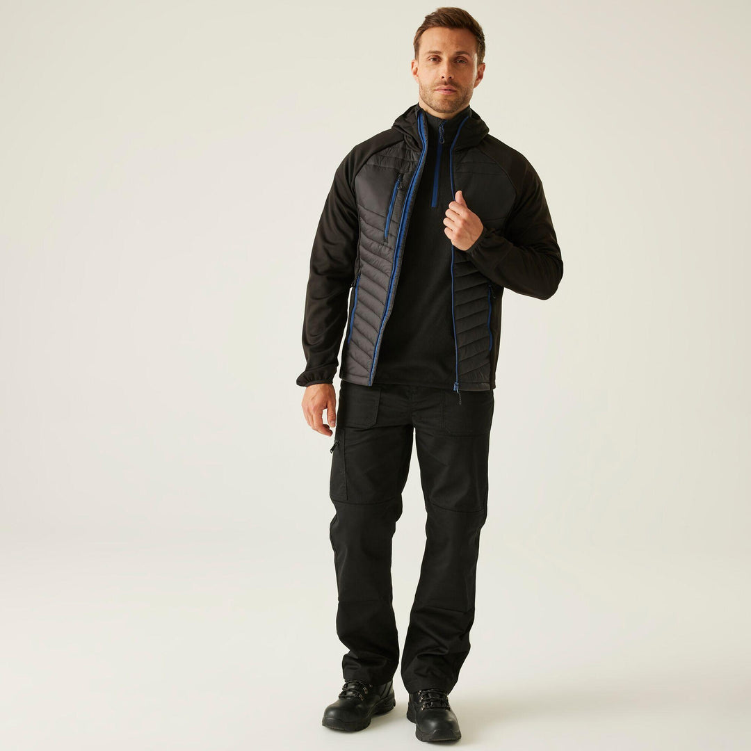 Regatta Professional Navigate Hybrid Lightweight Hooded Jacket Black/New Royal Model 3#colour_black-new-royal