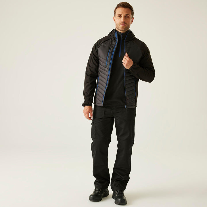 Regatta Professional Navigate Hybrid Lightweight Hooded Jacket Black/New Royal Model 3#colour_black-new-royal