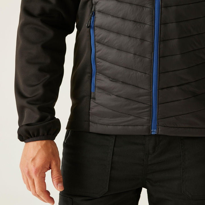 Regatta Professional Navigate Hybrid Lightweight Hooded Jacket Black/New Royal Model 4#colour_black-new-royal