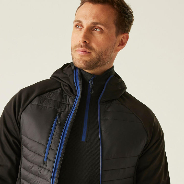 Regatta Professional Navigate Hybrid Lightweight Hooded Jacket Black/New Royal Model 5#colour_black-new-royal