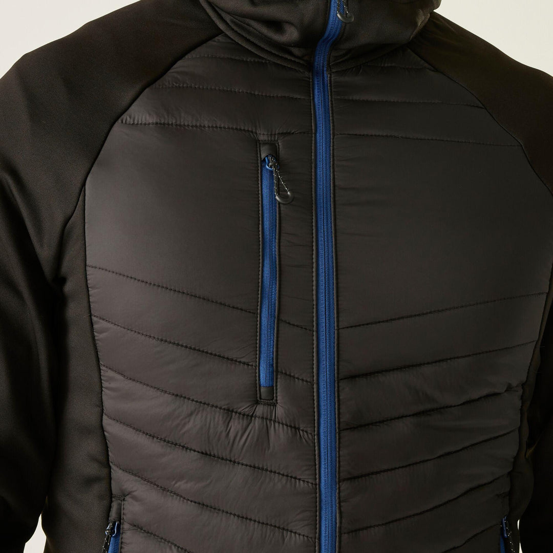 Regatta Professional Navigate Hybrid Lightweight Hooded Jacket Black/New Royal Model 6#colour_black-new-royal