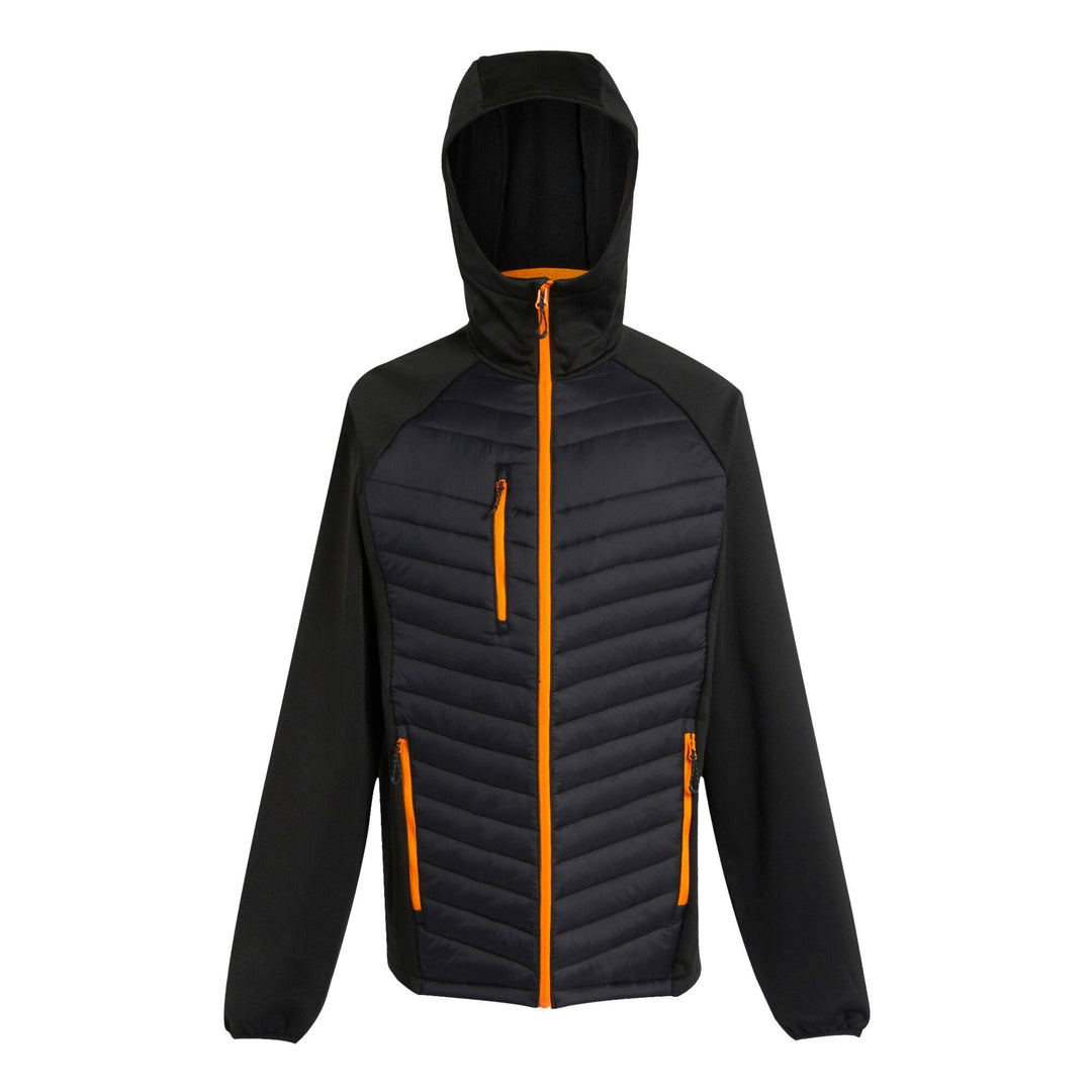 Regatta Professional Navigate Hybrid Lightweight Hooded Jacket Black/Orange Pop 1#colour_black-orange-pop