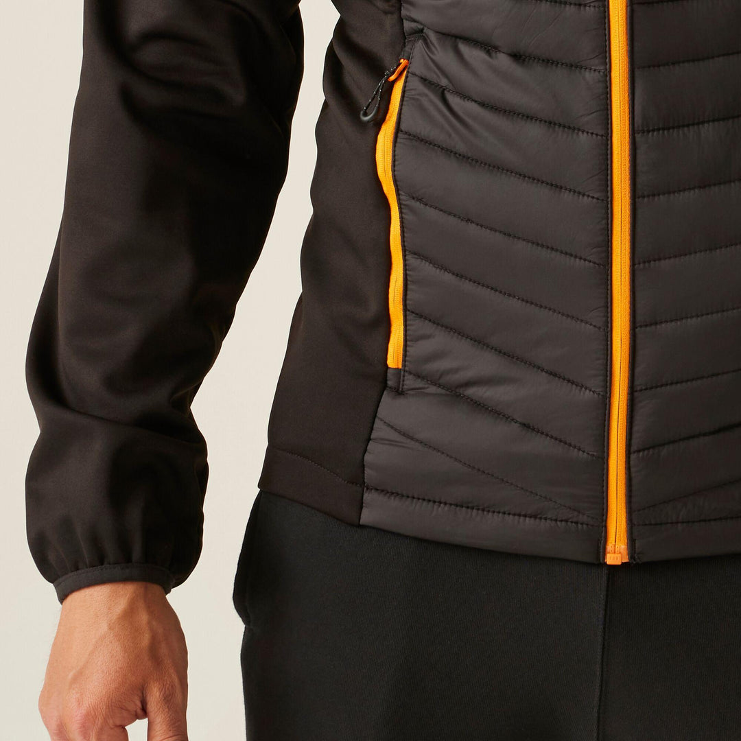 Regatta Professional Navigate Hybrid Lightweight Hooded Jacket Black/Orange Pop Model 5#colour_black-orange-pop