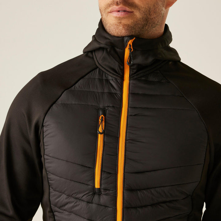 Regatta Professional Navigate Hybrid Lightweight Hooded Jacket Black/Orange Pop Model 6#colour_black-orange-pop