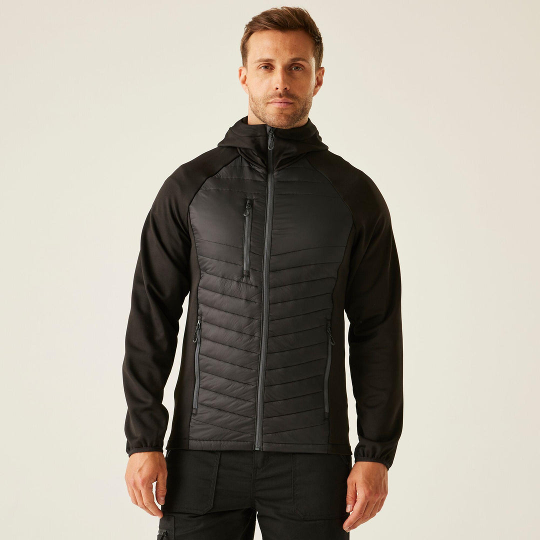 Regatta Professional Navigate Hybrid Lightweight Hooded Jacket Black/Seal Grey Model 1#colour_black-seal-grey