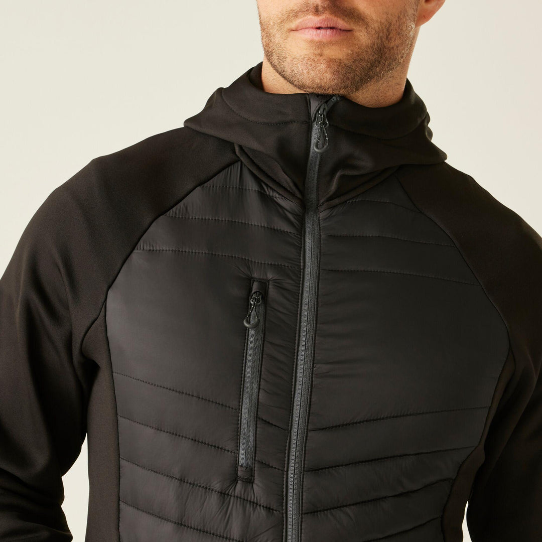 Regatta Professional Navigate Hybrid Lightweight Hooded Jacket Black/Seal Grey Model 4#colour_black-seal-grey