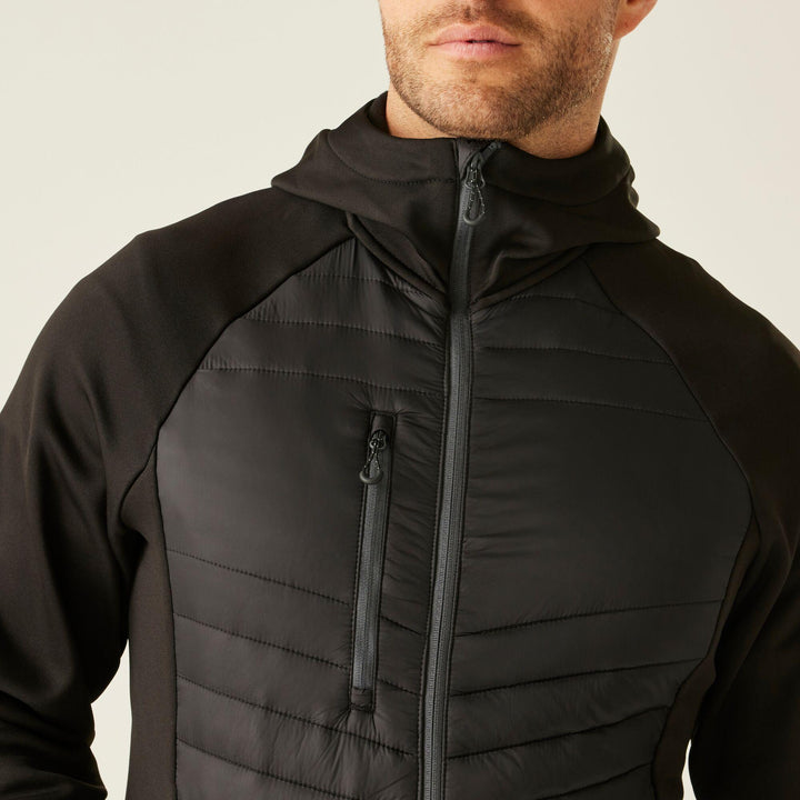 Regatta Professional Navigate Hybrid Lightweight Hooded Jacket Black/Seal Grey Model 4#colour_black-seal-grey