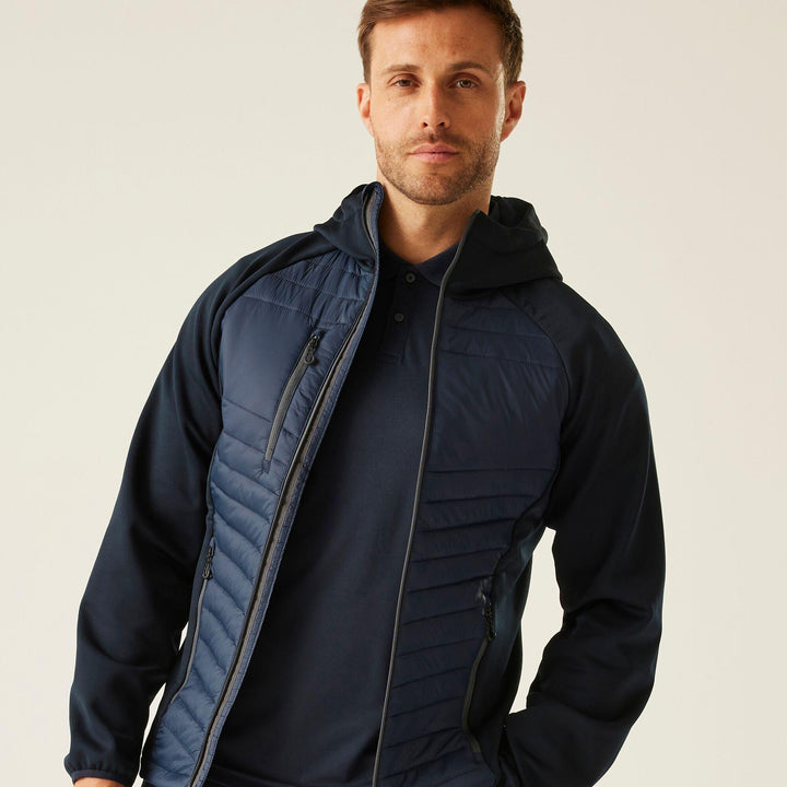 Regatta Professional Navigate Hybrid Lightweight Hooded Jacket Navy/Seal Grey Model 5#colour_navy-seal-grey