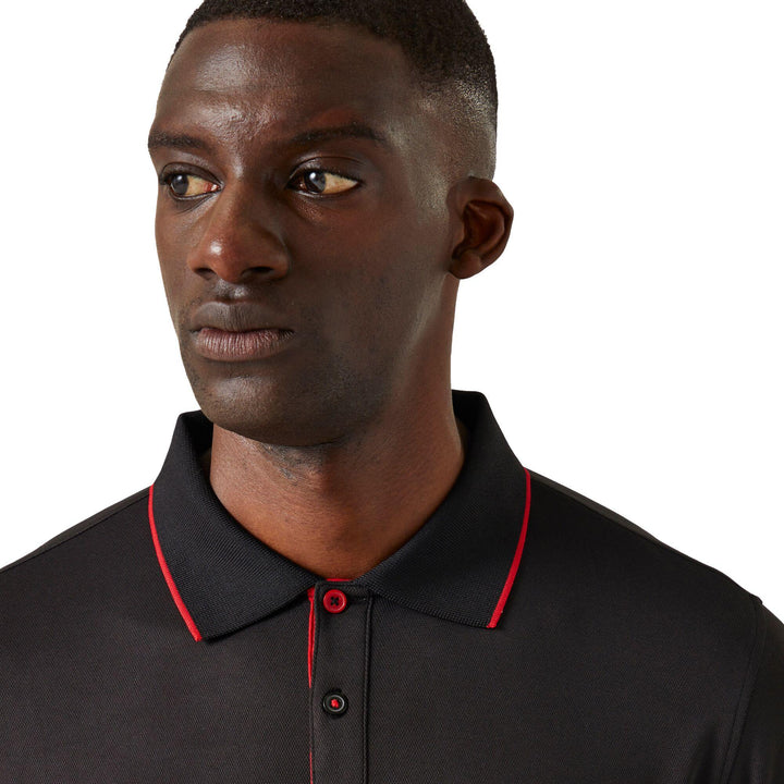 Regatta Professional Navigate Moisture-Wicking Anti-Bacterial Short Sleeve Polo Shirt Black/Classic Red Model 4#colour_black-classic-red