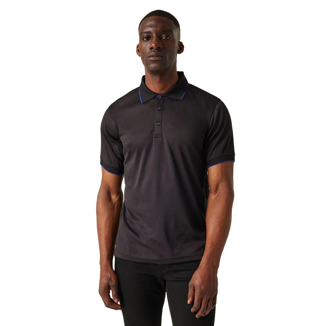 Regatta Professional Navigate Moisture-Wicking Anti-Bacterial Short Sleeve Polo Shirt Black/New Royal Model 1#colour_black-new-royal