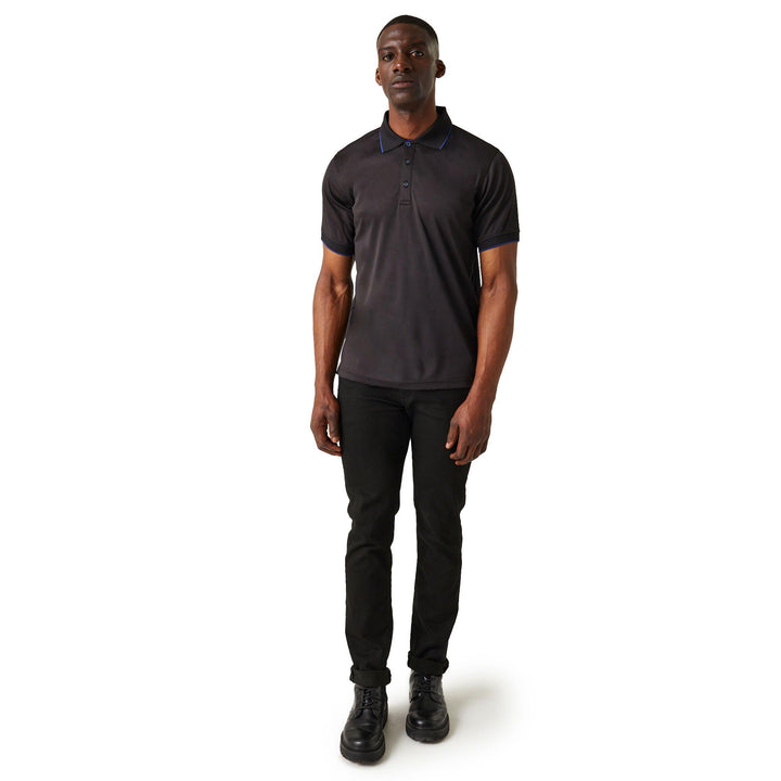 Regatta Professional Navigate Moisture-Wicking Anti-Bacterial Short Sleeve Polo Shirt Black/New Royal Model 3#colour_black-new-royal