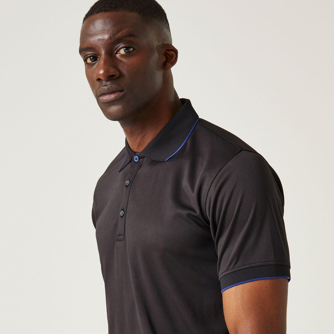 Regatta Professional Navigate Moisture-Wicking Anti-Bacterial Short Sleeve Polo Shirt Black/New Royal Model 5#colour_black-new-royal