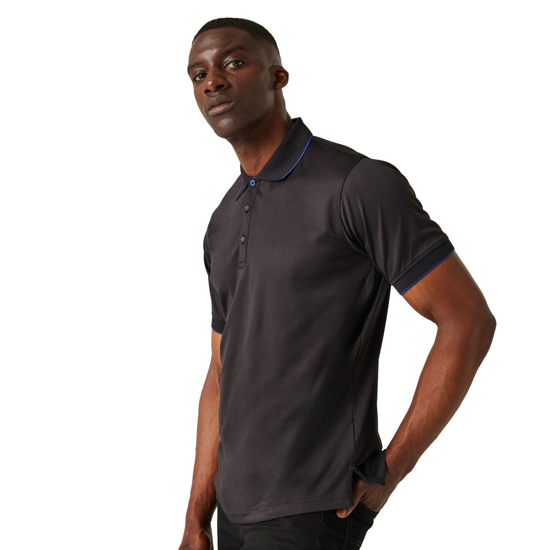 Regatta Professional Navigate Moisture-Wicking Anti-Bacterial Short Sleeve Polo Shirt Black/New Royal Model 6#colour_black-new-royal