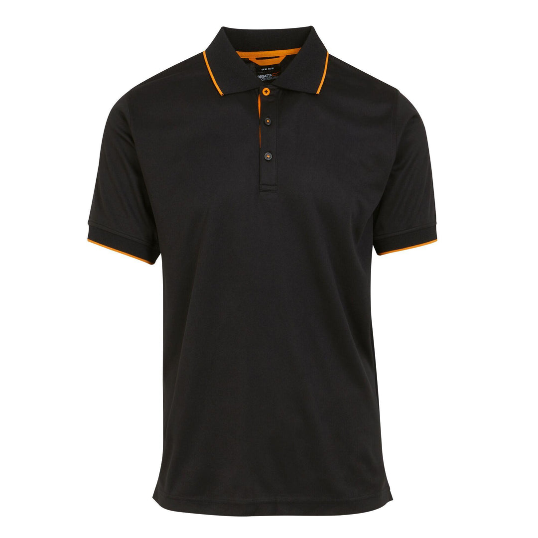 Regatta Professional Navigate Moisture-Wicking Anti-Bacterial Short Sleeve Polo Shirt Black/Orange Pop 1#colour_black-orange-pop