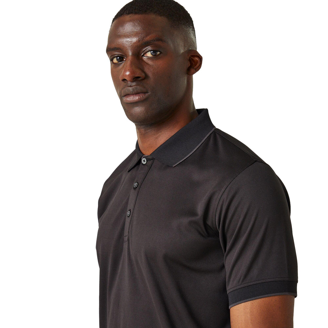 Regatta Professional Navigate Moisture-Wicking Anti-Bacterial Short Sleeve Polo Shirt Black/Seal Grey Model 4#colour_black-seal-grey