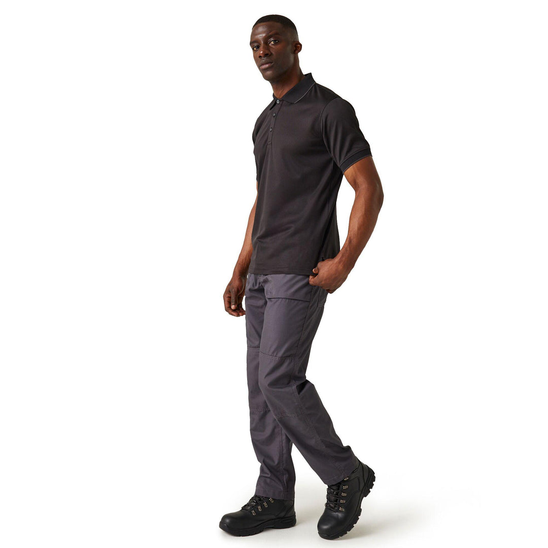 Regatta Professional Navigate Moisture-Wicking Anti-Bacterial Short Sleeve Polo Shirt Black/Seal Grey Model 5#colour_black-seal-grey