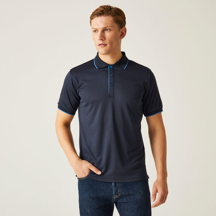 Regatta Professional Navigate Moisture-Wicking Anti-Bacterial Short Sleeve Polo Shirt Navy/French Blue Model 1#colour_navy-french-blue