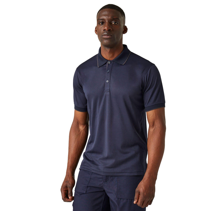 Regatta Professional Navigate Moisture-Wicking Anti-Bacterial Short Sleeve Polo Shirt Navy/Seal Grey Model 1#colour_navy-seal-grey