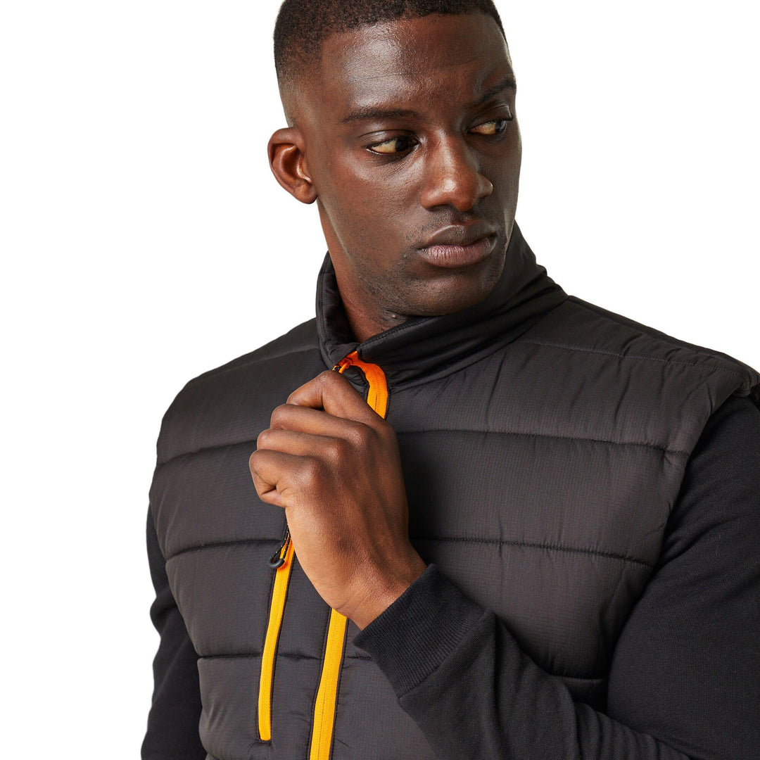 Regatta Professional Navigate Thermal Insulated Bodywarmer Black/Orange Pop Model 5#colour_black-orange-pop