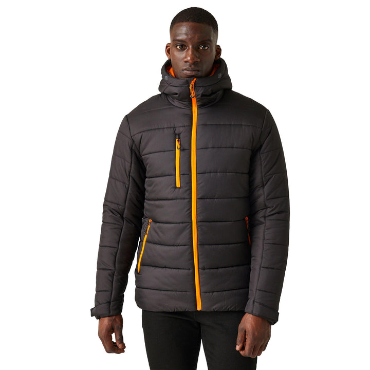 Regatta Professional Navigate Thermal Insulated Jacket Black/Orange Pop Model 1#colour_black-orange-pop