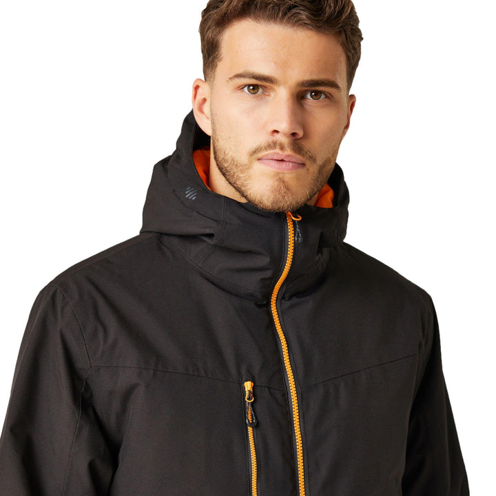 Regatta Professional Navigate Waterproof Insulated Jacket Black/Orange Pop Model 7#colour_black-orange-pop