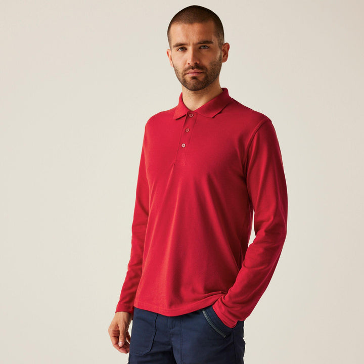 Regatta Professional Pro 65/35 Long Sleeve Polo Shirt Classic Red Model 1#colour_classic-red