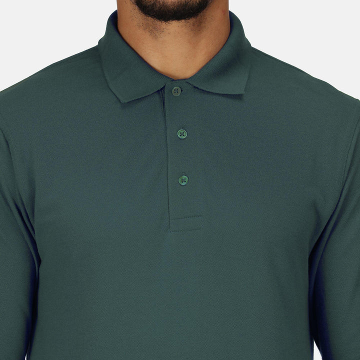 Regatta Professional Pro 65/35 Long Sleeve Polo Shirt Dark Green Model 4#colour_dark-green