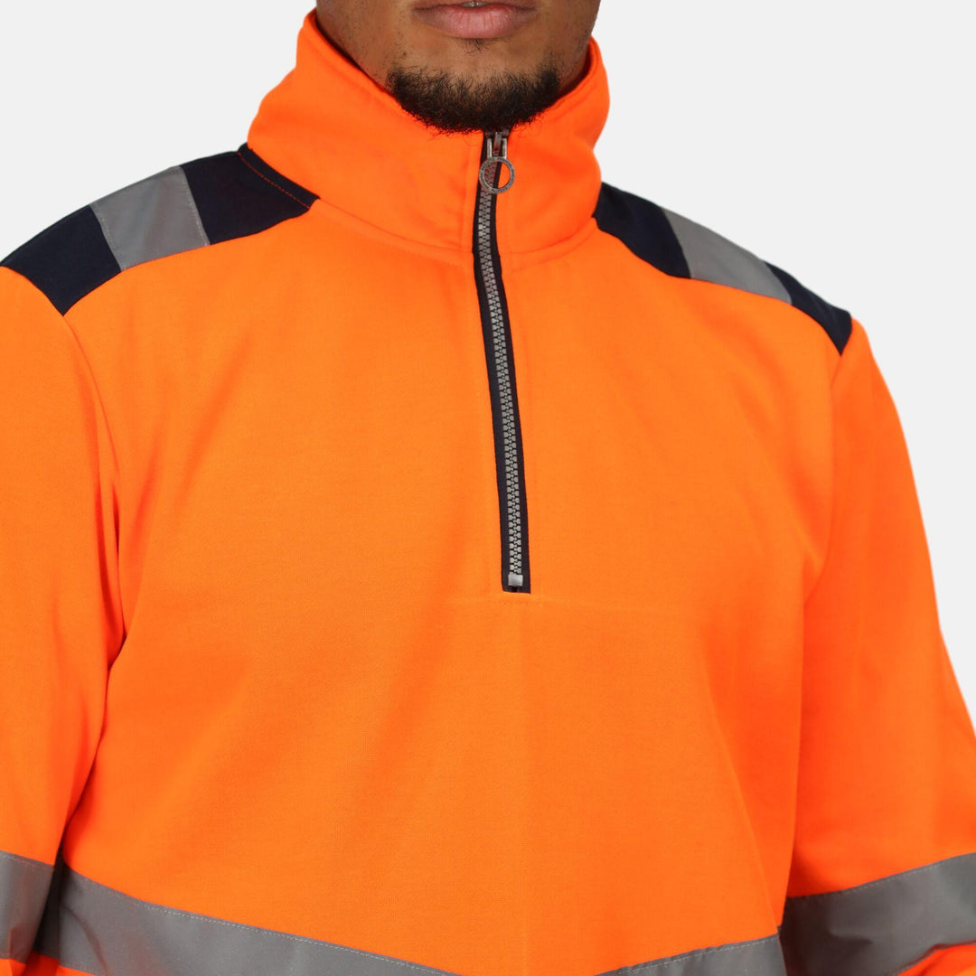 Regatta Professional Pro Hi Vis 1/4 Zip Sweatshirt Orange/Navy Model 4#colour_orange-navy