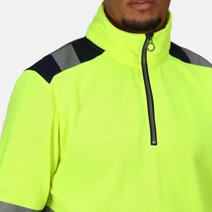 Regatta Professional Pro Hi Vis 1/4 Zip Sweatshirt Yellow/Navy Model 4#colour_yellow-navy