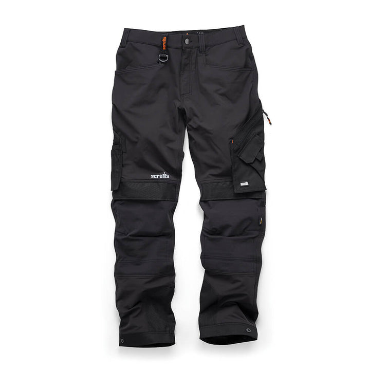 Scruffs Pro Flex Plus 4-Way-Stretch Cordura Knee Pocket Cargo Trousers Black 1#colour_black