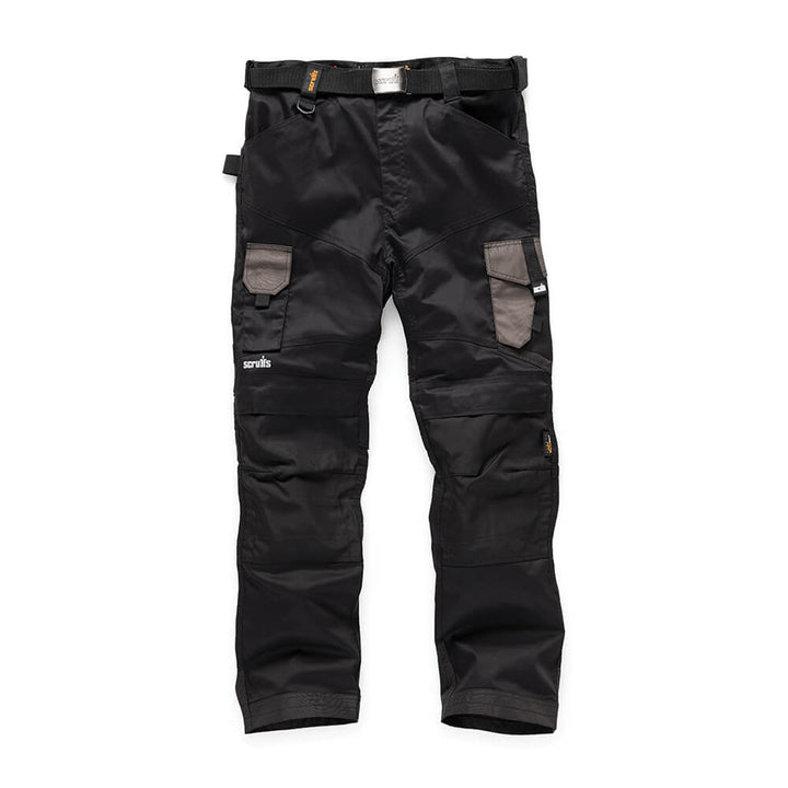 Scruffs Pro Flex Slim Fit Stretch Cordura Knee Pocket Cargo Trousers Black 1#colour_black