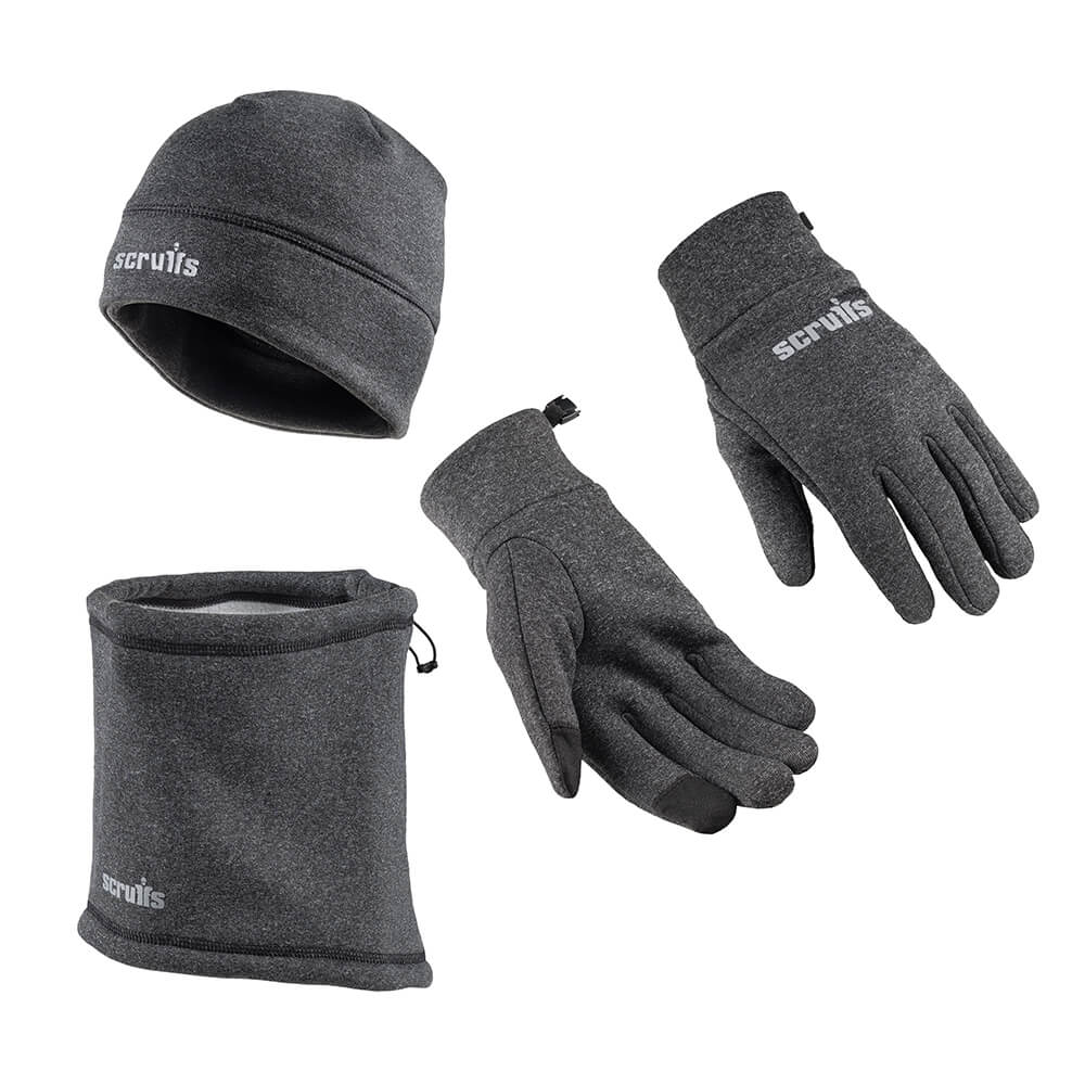 Scruffs Pro Winter Neck Warmer Beanie and Gloves Essentials Pack Graphite 1#colour_graphite