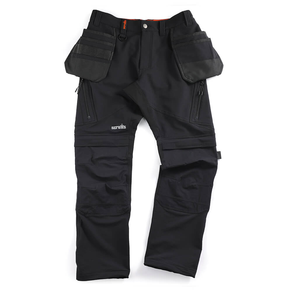 Scruffs Tech 4-Way Stretch Holster and Knee Pocket Trousers with Cordura and Ripstop Black 1#colour_black